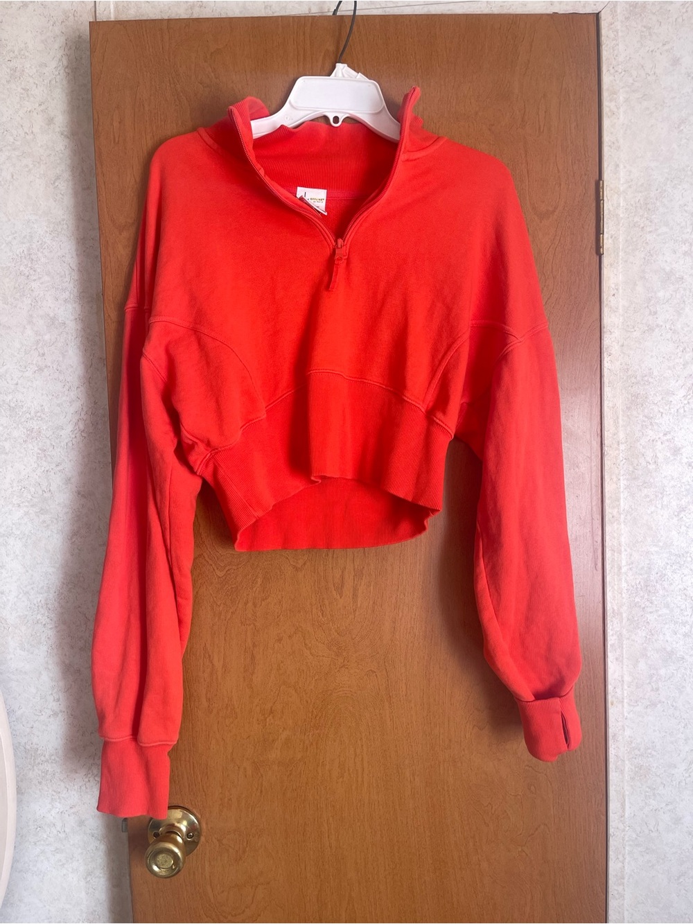 Aerie OFFLINE Cropped Mock Neck Half Zip Pullover Sweater Boxy Red Size Large